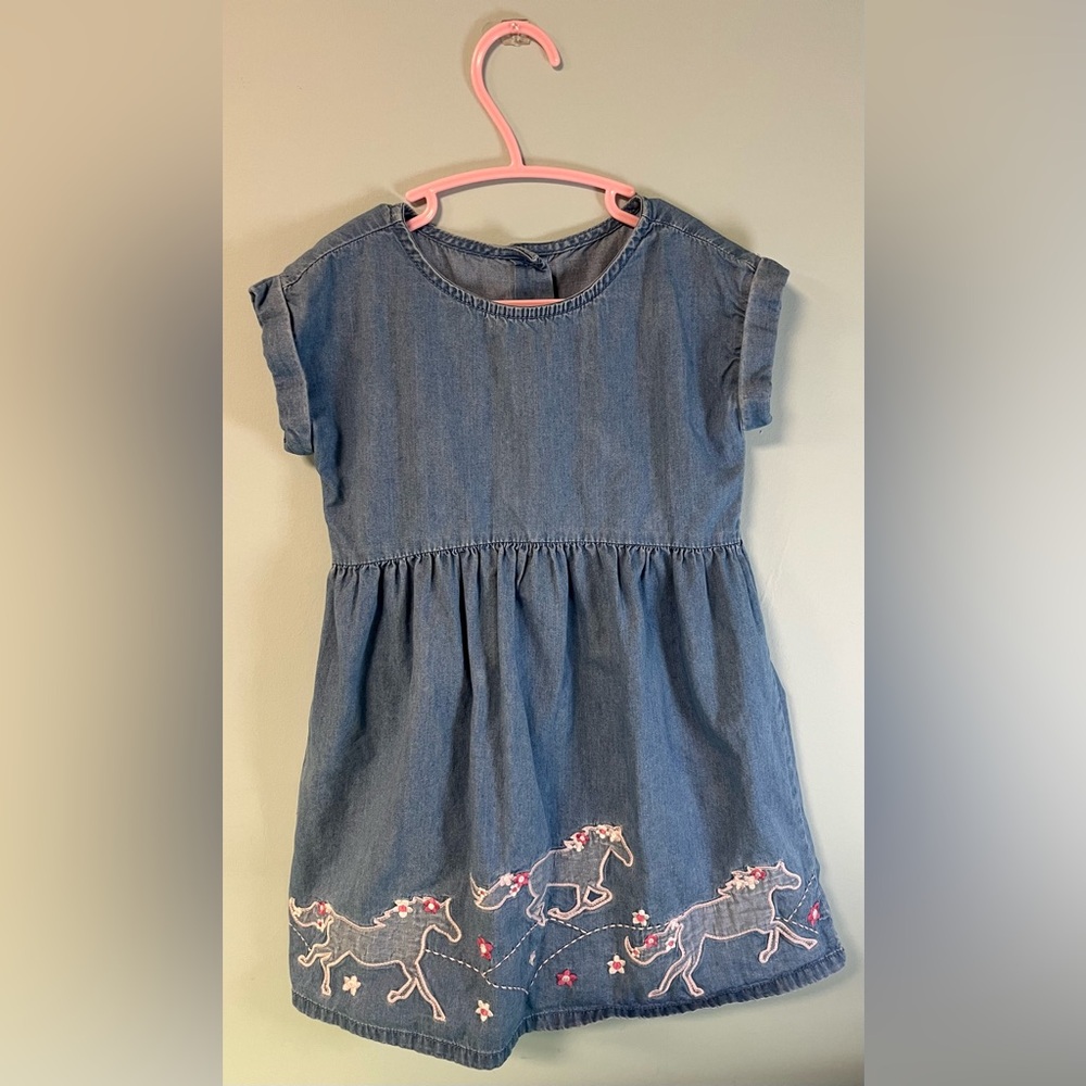 Gymboree Denim Blue Horse Embroidered Casual Dress